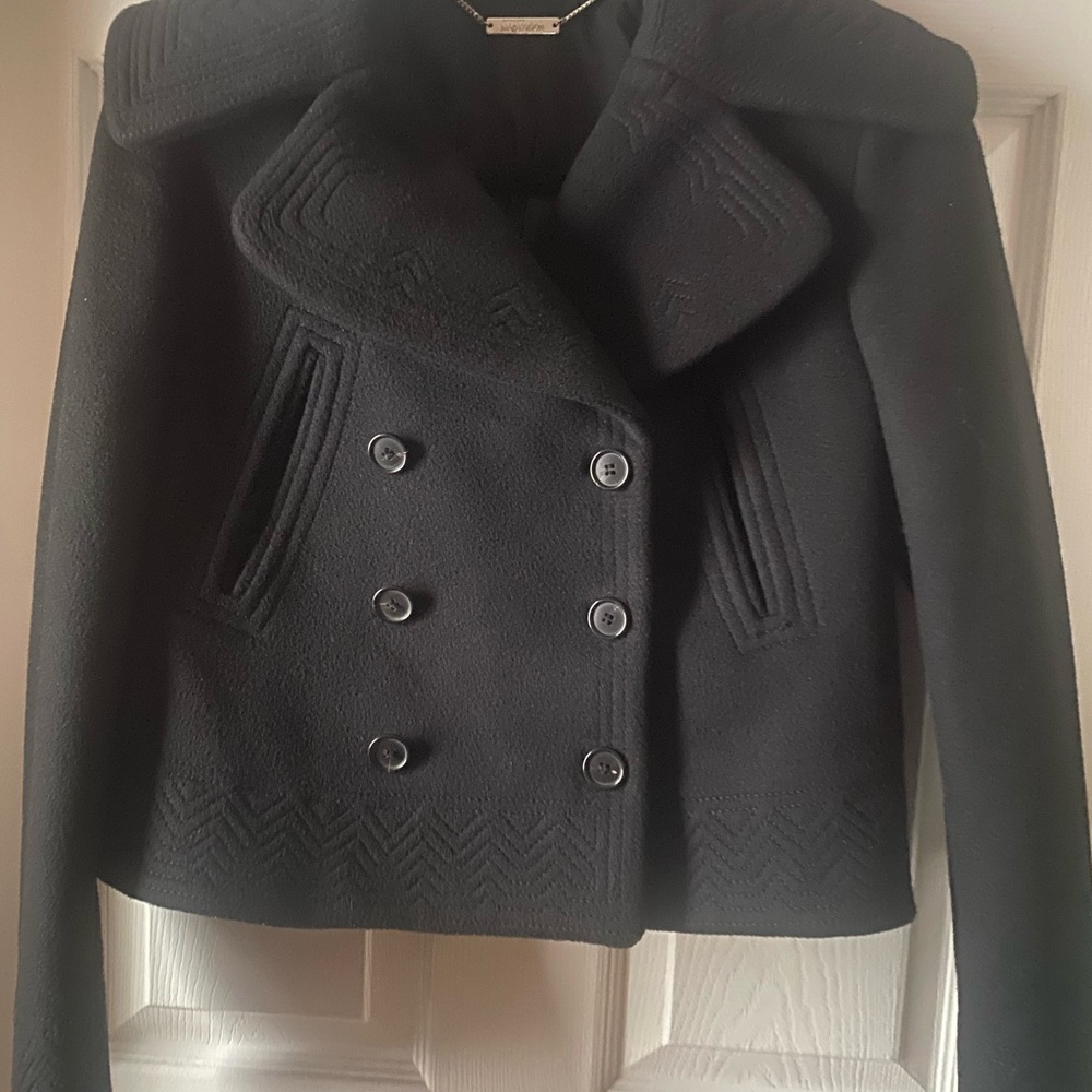 Alexander McQueen Black Pea Coat with Wide Collar